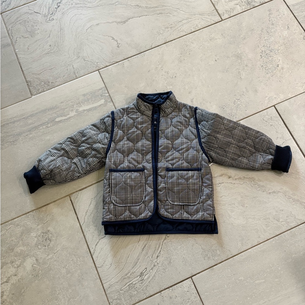 Free Assembly Blue Puffer Jacket with Diamond Quilting and Navy Accents